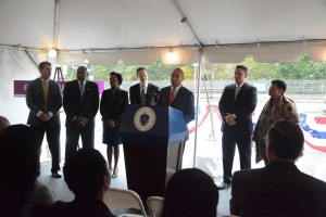 Governor Deval Patrick joined by MassDOT Secretary & CEO Richard A. Davey, MBTA General Manager Dr. Beverly Scott and state and local officials announcing a package of service upgrades to the MBTA‘s Fairmount Commuter Rail Line ©MassDOT