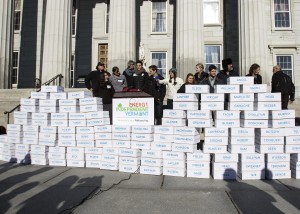 MONTPELIER VT - Energy Independent Vermont and VPIRG delivered 25,241 petition signatures from Vermonters to the State House in support of a carbon pollution tax. Photo: Roger Crowley