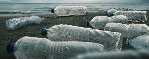 plastic bottles on beach