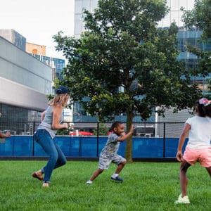 Kids playing on Boston's waterfront