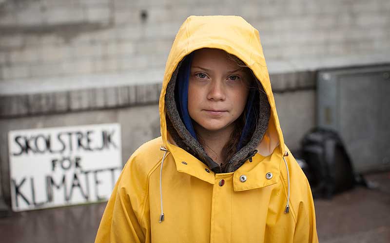 Greta Thunberg outside the Swedish parliament. Photo by Anders Hellberg