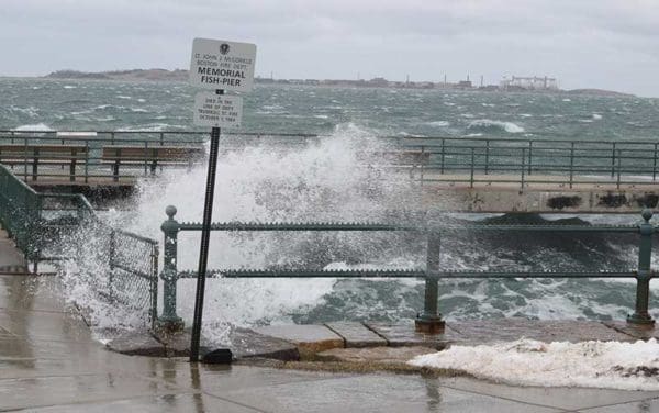 Storm drives water high along Boston Harbor