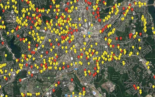 Map of Gas Leaks in Worcester