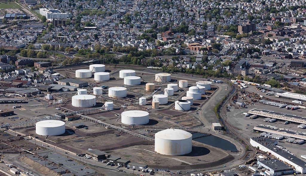 Aerial photo of Exxon oil terminals