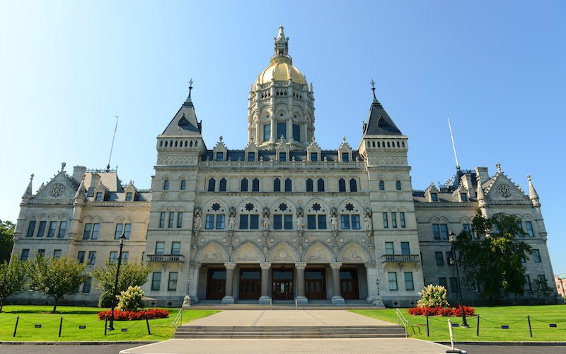 Connecticut state house building where senators and representatives meet to discuss legislative issues.