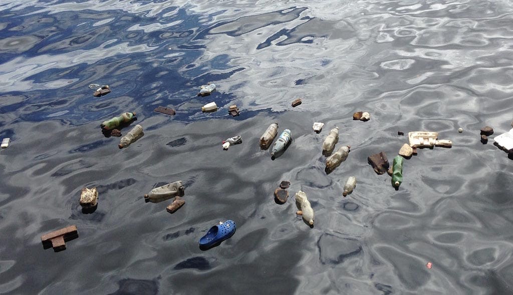 Plastic bottles in ocean