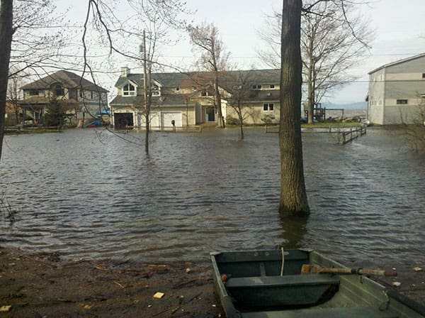 A house inundated by floodwaters.