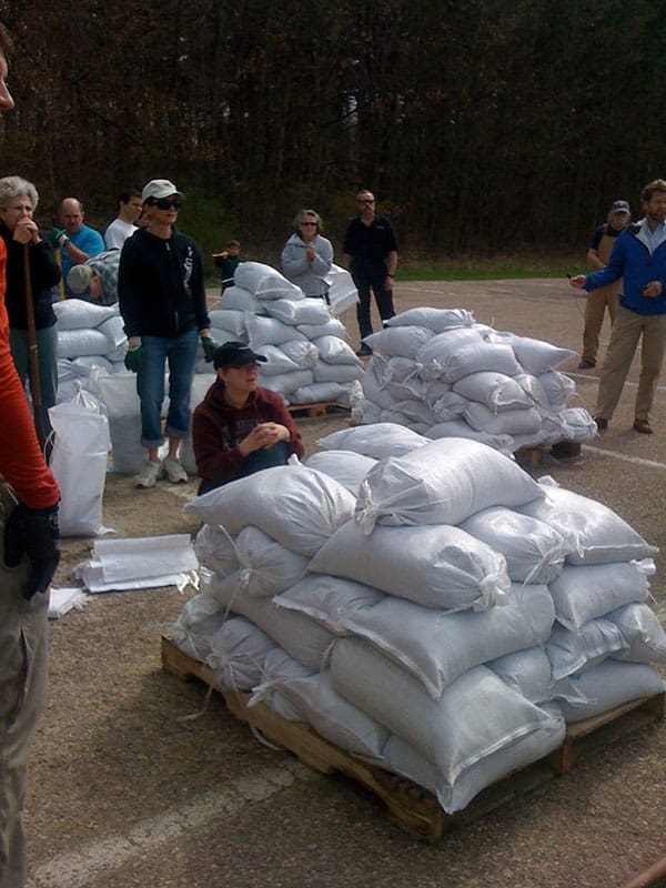 A pile of sandbags