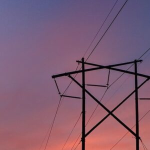 Power transmission lines at sunet