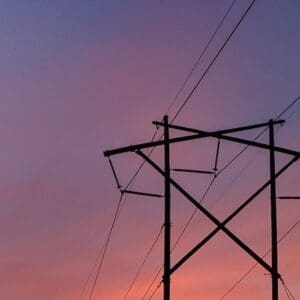 Power transmission lines at sunet