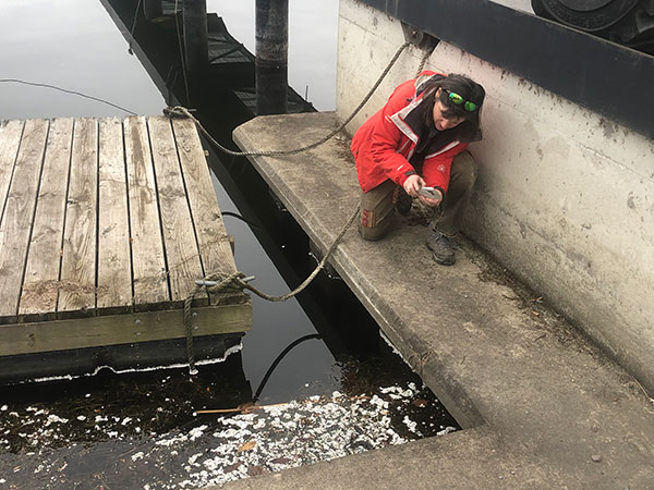 CLF Lakekeeper Julie Silverman documents dock foam pollution