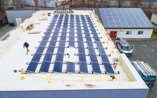 Solar panels on a commercial building in Massachusetts