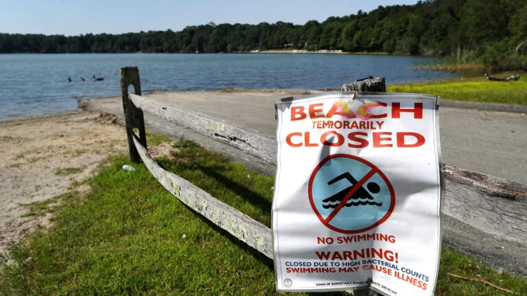 A beach closure sign