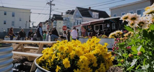 A view of Lawrence's Bennington Triangle pop-up park.