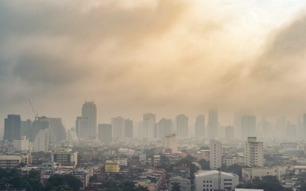 Air pollution over a city view
