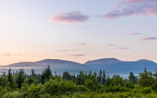 An early morning view of the Baldpates as seen from Maine Route 26 north of Grafton Notch in Grafton Township, Maine.