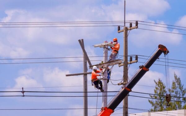 Linemen working to repair power lines