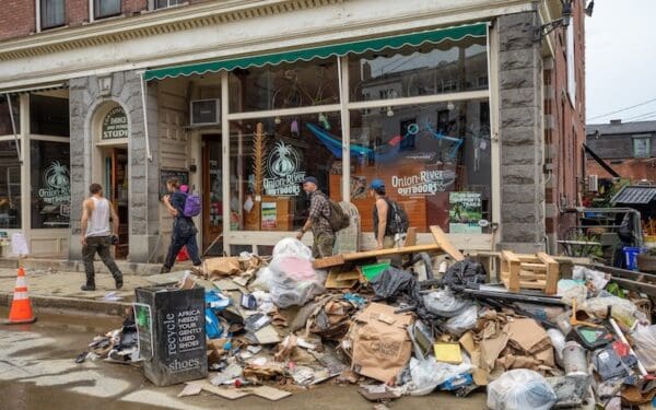 Piles of debris on a Montpelier street