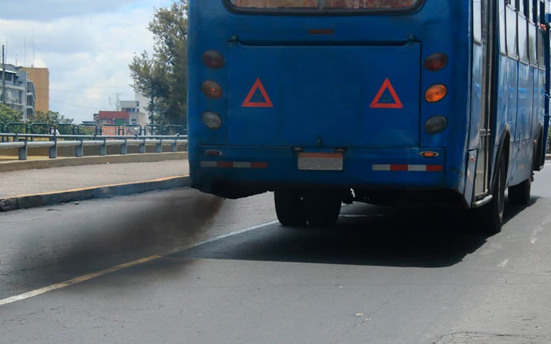 Blue bus produced black exhaust