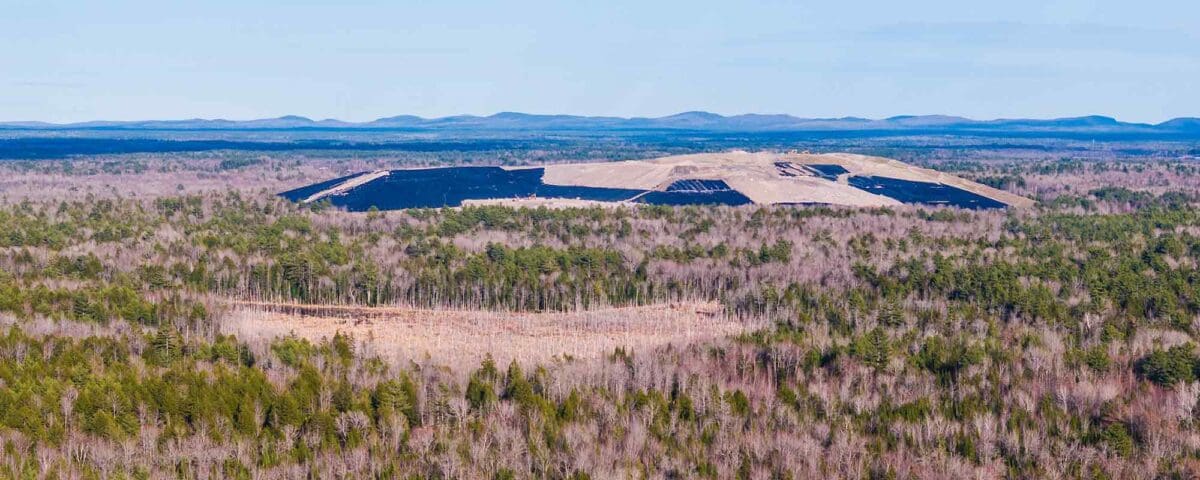 Aerial view of Juniper Ridge Landfill in Maine, central to ongoing environmental justice concerns.